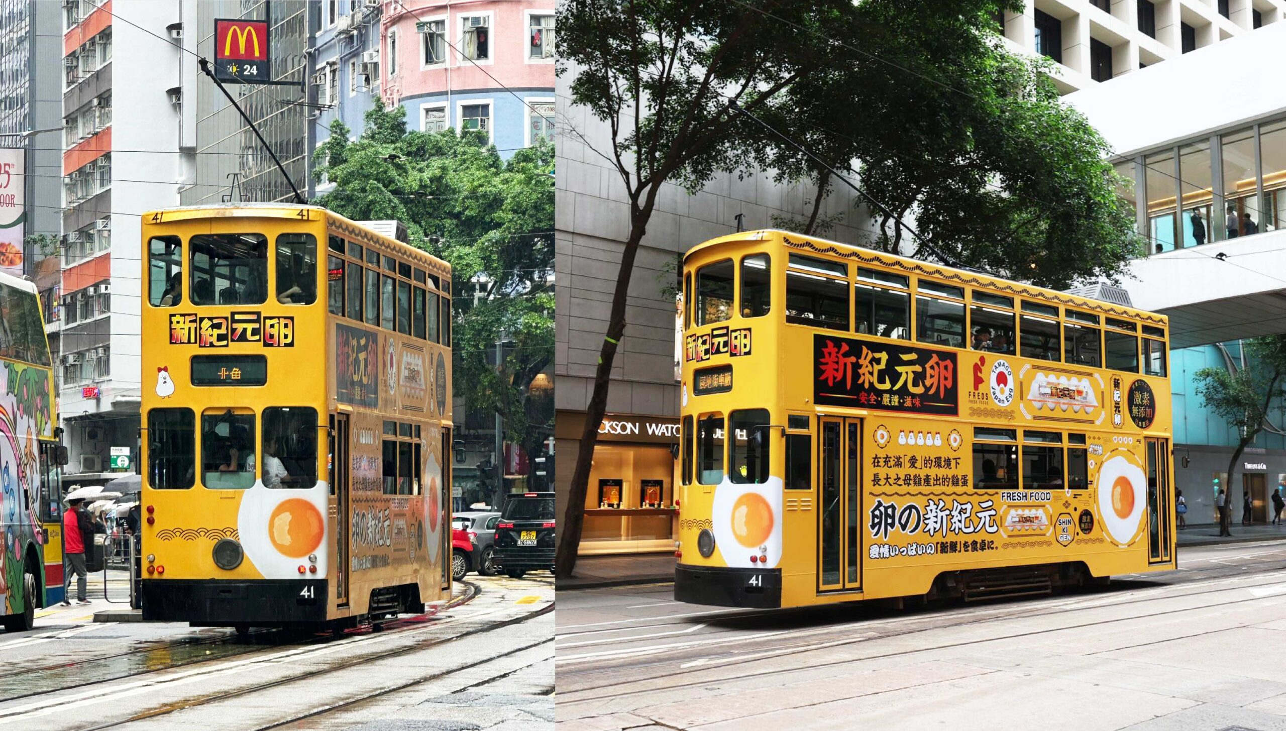 ▼ 香港の街を走るトラムたち